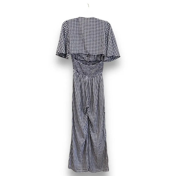 ELAN Black and White Jumpsuit Size Small V Neck Cut Out Smocking Size Small - Picture 2 of 8